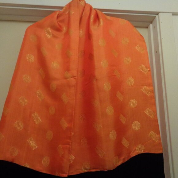 SILK VIETNAMESE ORANGE & BLACK VELVETEEN LONG SCARF OR SHAWL BY SHIRA LE… - Picture 3 of 5